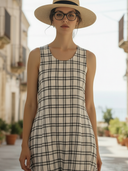 Women's Italian-style Romantic Plaid Sleeveless Maxi Dress ZMZ2766A8K