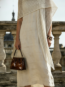 Women's Retro Knitted Openwork Shawl And Round Neck Cotton Linen Maxi Dress Two-Piece Set ZMZ2750B7TO