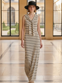 Women's Casual Old-money Style Knitted V-neck Sleeveless Maxi Dress (including Shawl) ZMZ1112B3K