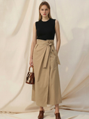 Women's Premium Commuter Sleeveless Cotton Blend T-shirt And Cotton Skirt Set ZMZ2432B9K