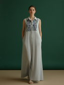 Women's High-end Old-money Style Embroidered Cotton And Linen Blend Sleeveless Maxi Dress ZMZ1401B2K