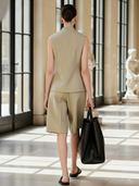 Women's Minimalist Commuter Cotton-blend Vest And Bermuda Shorts Set ZMZ0236B6K