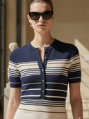 Women's High-end Old-money Style Knitted Henley Collar Short-sleeved Maxi Dress ZMZ2867B9K