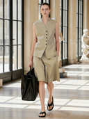 Women's Minimalist Commuter Cotton-blend Vest And Bermuda Shorts Set ZMZ0236B6K