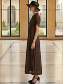 Women's Fashionable Old-fashion Ramie Slim-fit Short-sleeved Maxi Dress ZMZ1286B5K