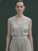 Women's High-end Old-money Style V-neck Cotton And Linen Blend Sleeveless Elastic Waist Dress ZMZ1415B4K