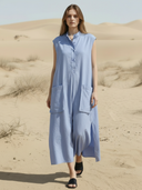 Women's Casual Cotton And Linen Blend Henley Neck Maxi Dress ZMZ2178A2K