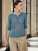 Women's High-End Old Money Style Knitted Henley Collar T-Shirt And Cotton Shorts Set  ZMZ1491B5K