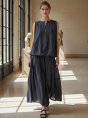 Women's French-style Elegant Tencel Blend Sleeveless Maxi Dress ZMZ3064A3K