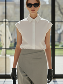 Women's High-end Commuter Pure Cotton Sleeveless Shirt And Trousers Set ZMZ1473B4K