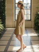 Women's High-end Old-money Style Cotton And Linen Blend Embroidered Sleeveless Mini Dress ZMZ2809B9K