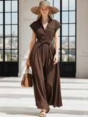 Women's Old Money Style Brown Cotton And Linen Sleeveless Commuter Dress ZMZ2879B7U