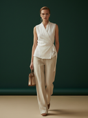 Women's Premium Minimalist Cotton And Linen Blend Vest And Trousers Set ZMZ2924A6K