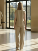 Women's French-style Elegant Cotton And Linen Blend T-shirt And Trousers Set ZMZ2981A5K