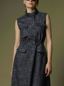 Women's Premium Old Money Style Cotton And Linen Blend Stand-collar Sleeveless Maxi Dress ZMZ2963A7K