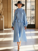 Women's High-end Minimalist Vintage-style Linen-tencel Blend Long-sleeved Shirt And Skirt Set ZMZ1486B2K