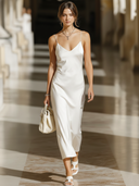 Women's Old Money Style Satin Slip Dress And V-Neck Knitted Tank Top Set ZMZ2761B5U