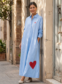 Women's Retro Casual Cotton Shirt With Heart Print Lapel Long Sleeve Loose Maxi Dress ZMZ2361G1ZJY