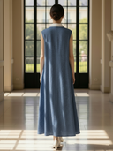 Women's High-end Old-money Style Cotton And Linen Blend Sleeveless Loose-fitting Maxi Dress ZMZ1410B6K