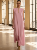 Women's Premium Minimalist Pure Cotton Pink Sleeveless Maxi Dress ZMZ0543B8K