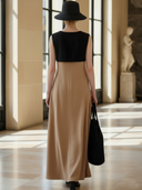 Women's High-end Old-money Style Pure Cotton Patchwork Sleeveless Maxi Dress ZMZ2752B3K