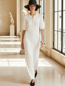 Women's High-end Minimalist Commuter Knitted Henley Collar Short-sleeved Maxi Dress ZMZ1481B6K