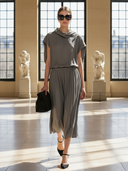 Women's High-end Minimalist Old-money Style Lyocell Blend Sleeveless Midi Dress ZMZ1467B3K