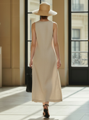 Women's Fashionable Old-fashioned Tencel Linen Herringbone Sleeveless Maxi Dress ZMZ1215B3K