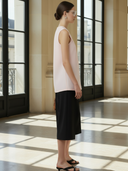 Women's Premium Old-money Style Cotton Blend Sleeveless Vest And Elastic Waist Bermuda Shorts Set ZMZ1411B9K