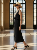 Women's Elegant Vintage-style Lyocell Blend V-neck Sleeveless Midi Dress ZMZ2569B2K