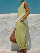 Women's Casual Vacation Style Linen-Cotton Sleeveless Top & Wide-Leg Pants Set ZMZ1554E3YZH