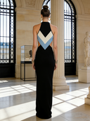 Women's French Elegant Cotton Yarn Knitted Color-Block Cutout Waist Slim Maxi Dress ZMZ2762B1P