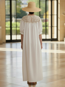 Women's High-end Old-money Style Hollowed-out Knit Patchwork Cotton And Linen Short-sleeved Maxi Dress ZMZ2795B3K