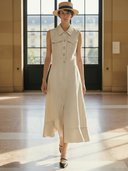 Women's Old Money Commuter Cotton Linen Sleeveless Midi Dress ZMZ2475B0K