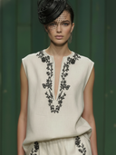 Women's Premium Old Money Style Embroidered Cotton And Linen Blend Tank Top And Shorts Set ZMZ0310B1K