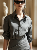 Women's Elegant And Minimalist Pure Cotton Long-sleeved Maxi Dress ZMZ0330B4K