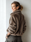 Women's Stylish Taupe Faux Mink Zip-Up Jacket ZMZ3013I8SWL