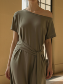 Women's Fashionable Casual Cotton Blend Short-sleeved Maxi Dress ZMZ1460B2K