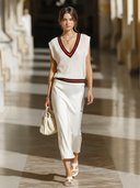 Women's Old Money Style Satin Slip Dress And V-Neck Knitted Tank Top Set ZMZ2761B5U