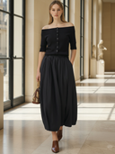 Women's Sophisticated Old-money Style Commuter Knit Off-the-shoulder Top And Pure Cotton Skirt Set ZMZ2837B4K