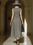 Women's Old Money Style Commuter-Style Patchwork Neck Sleeveless Vest And Skirt Set ZMZ2751B0U