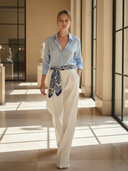 Women's Premium Old Money Style Cupro Silk Shirt And Cotton Blend Trousers Set (scarf Not Included) ZMZ3086A1K