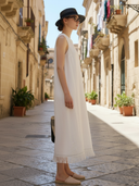 Women's Italian-style Romantic Cotton And Linen Blend Sleeveless Midi Dress ZMZ2654A0K