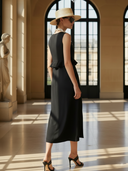 Women's Elegant Vintage-style Lyocell Blend V-neck Sleeveless Midi Dress ZMZ2569B2K