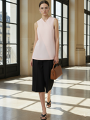 Women's Premium Old-money Style Cotton Blend Sleeveless Vest And Elastic Waist Bermuda Shorts Set ZMZ1411B9K