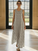 Women's Italian-style Romantic Plaid Sleeveless Maxi Dress ZMZ2766A8K