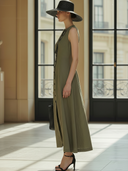 Women's High-end Old-money Style Cotton And Linen Blend Slim-fit Sleeveless Maxi Dress ZMZ2687B6K