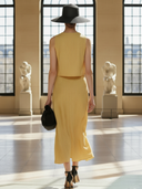 Women's French Elegant Linen Tencel Blend Sleeveless Vest And Elastic Waist Skirt Set ZMZ1443B0K