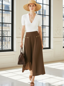 Women's Old Money Style V-neck Knitted Fitted Short-sleeved Top And Skirt Set ZMZ2828B3U