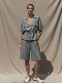 Women's American Retro Cotton And Linen Blend Shirt And Bermuda Shorts Set ZMZ2656A1K